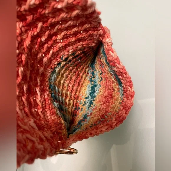 New Handcrafted joyful Multicolor Crochet hand knit Clutch pouch coral teal - Picture 4 of 9